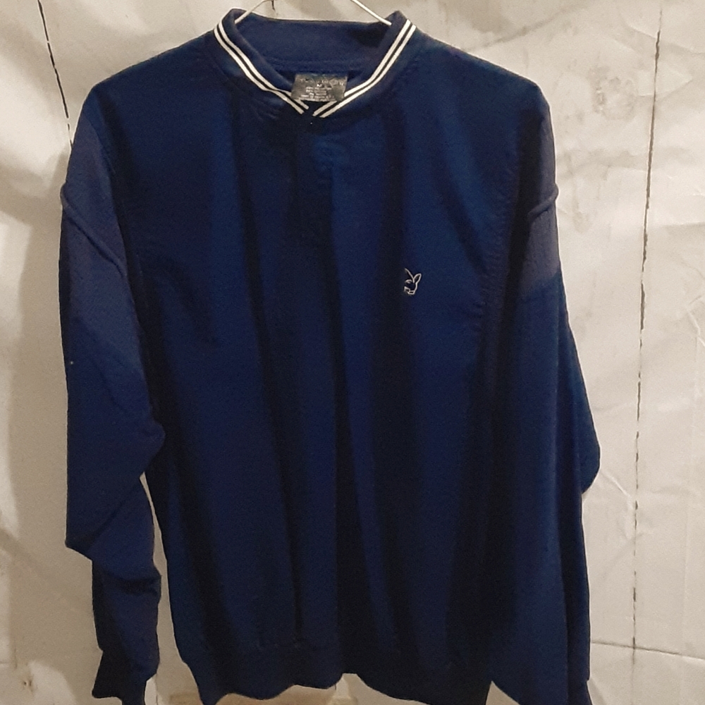 Mens Blue Long Sleeve Vintage Playboy Pullover